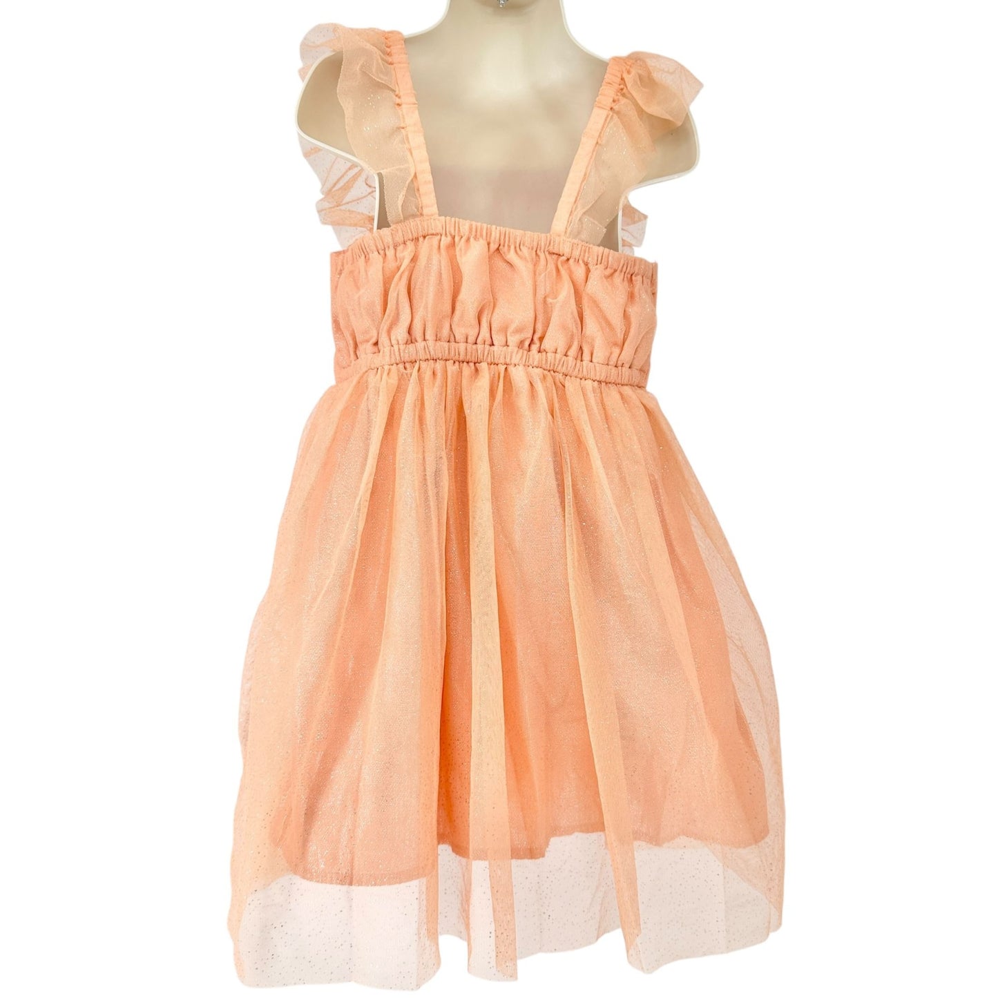 Cat & Jack Dress Girls 5T Peach Tulle with Ruffle Straps and Metallic Sparkle