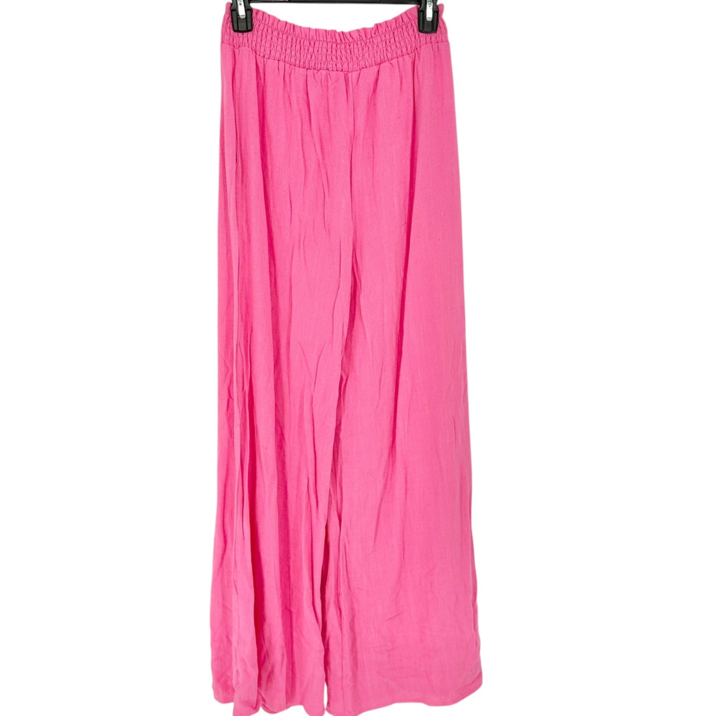 Womens M Wide Leg Pants Pink Elastic Waist Lightweight Fabric Flowing Design