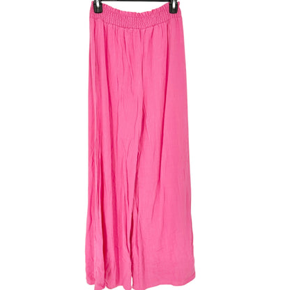 Womens M Wide Leg Pants Pink Elastic Waist Lightweight Fabric Flowing Design