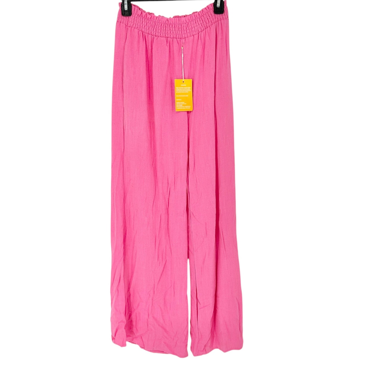 Womens M Wide Leg Pants Pink Elastic Waist Lightweight Fabric Flowing Design