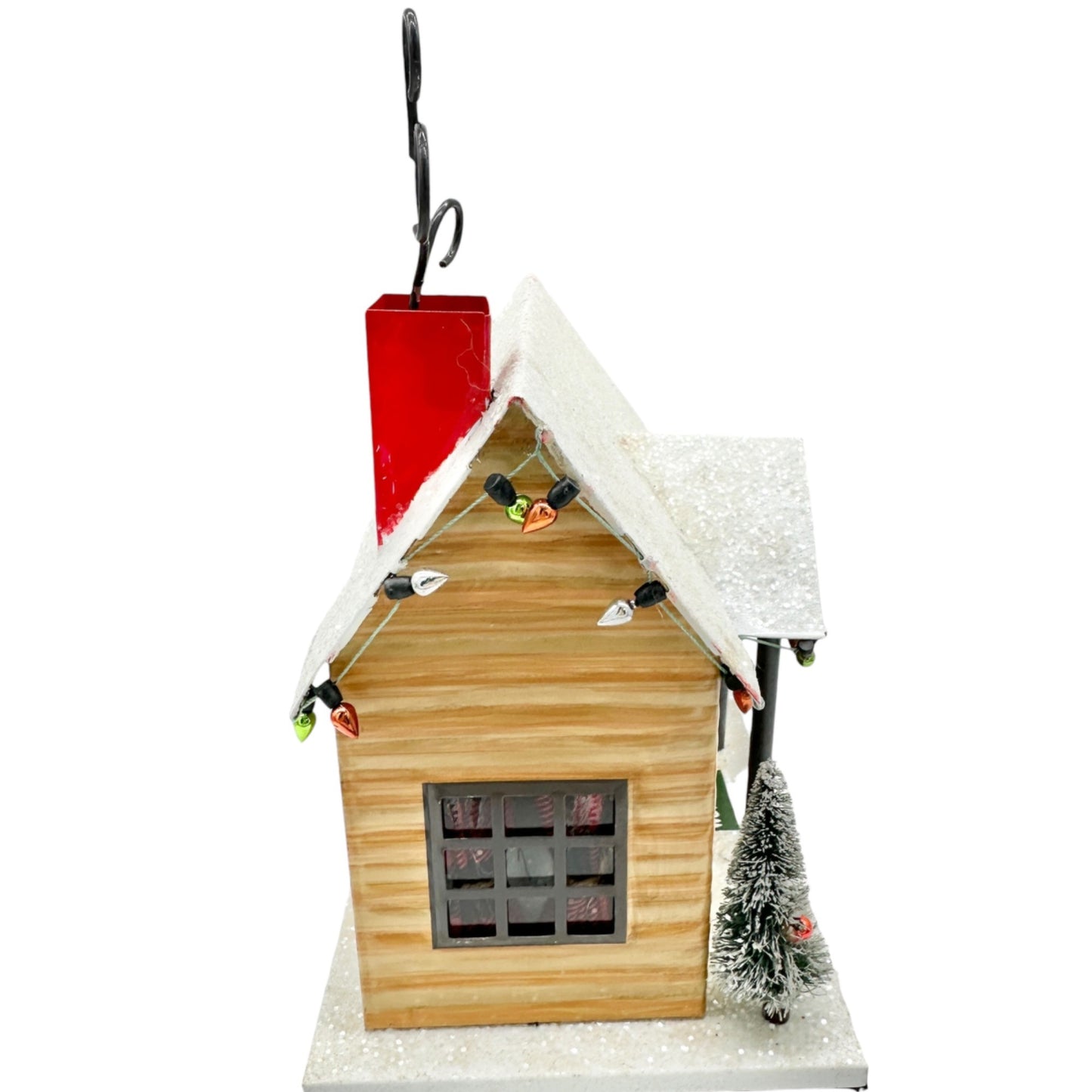 Christmas House Metal With Lights Trees Wreath Metal with Felt Bottom Festive