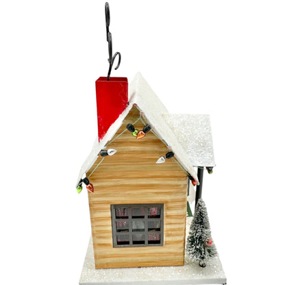 Christmas House Metal With Lights Trees Wreath Metal with Felt Bottom Festive