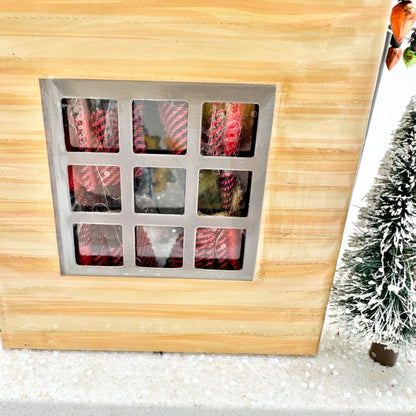 Christmas House Metal With Lights Trees Wreath Metal with Felt Bottom Festive