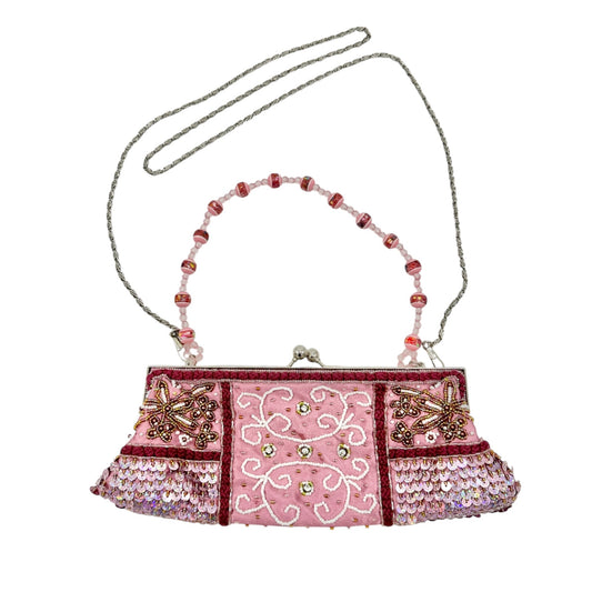 Handbag Beaded Handle plus Chain Strap Pink Beaded Sequined Evening Formal Wear