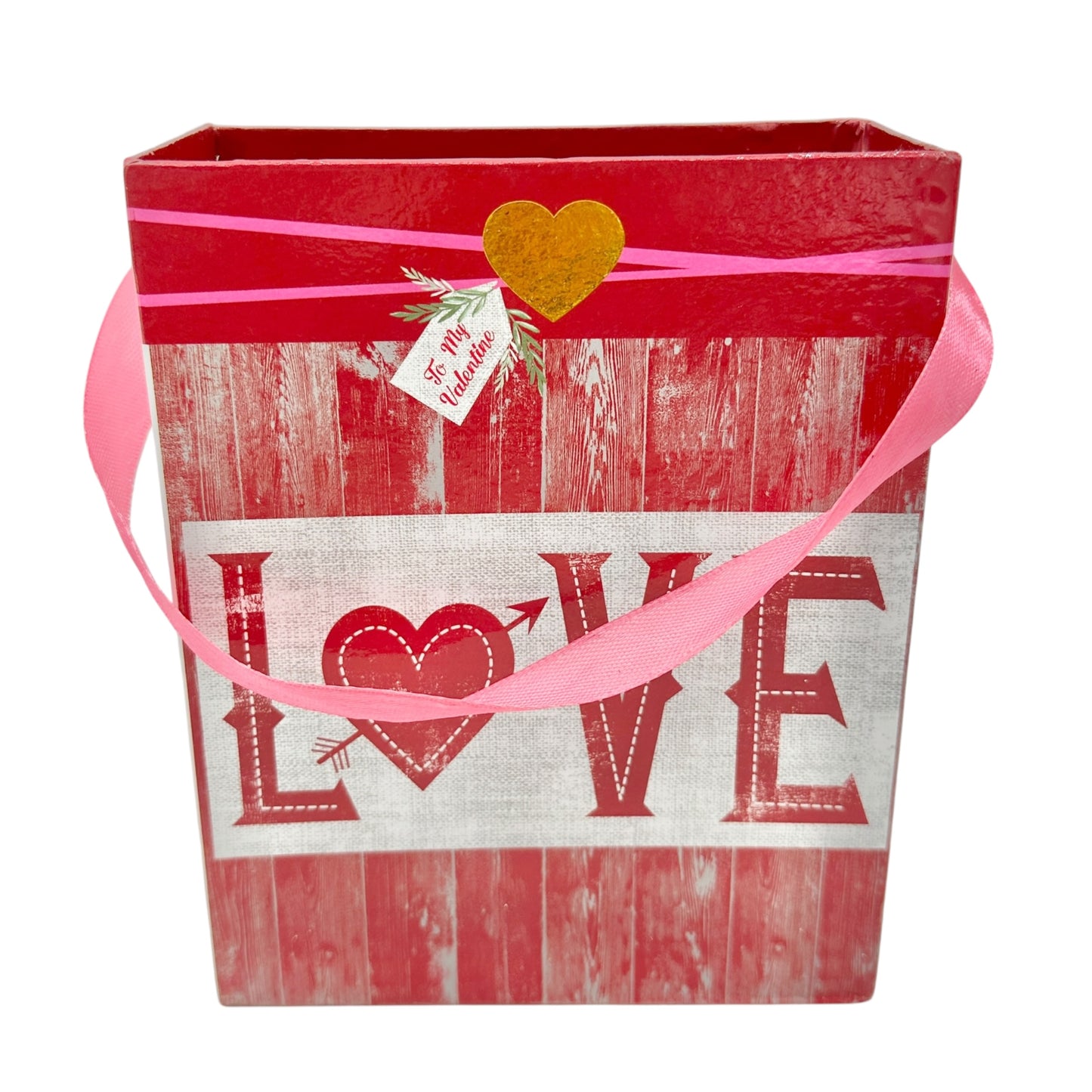 Valentine's Cardboard Gift Bag with Ribbon Handle LOVE 6 x 5.5 Inches