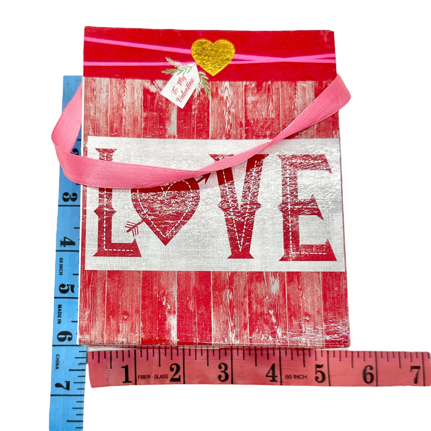 Valentine's Cardboard Gift Bag with Ribbon Handle LOVE 6 x 5.5 Inches