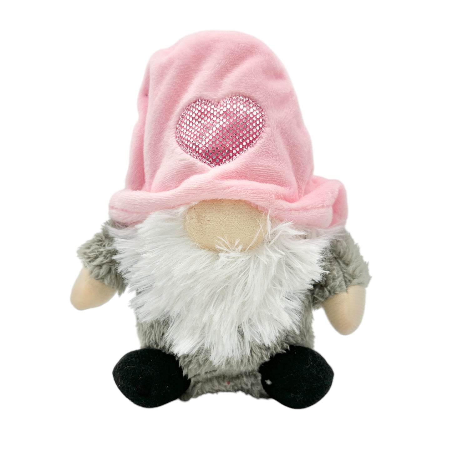 Stuffed Gnome 7 x 6 Gray White Beard Pink Hat with Heart Valentine