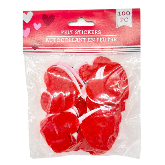 Bag of 100 Felt Stickers Red Heart Shaped New Unopened