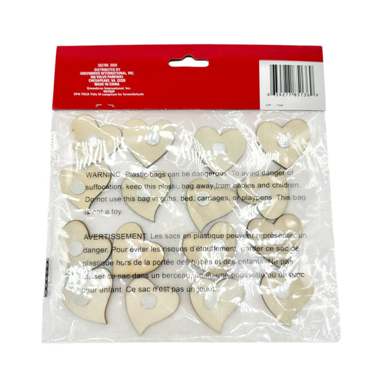 Bag of 16 Wood Heart Stickers Natural Red and Red Glitter