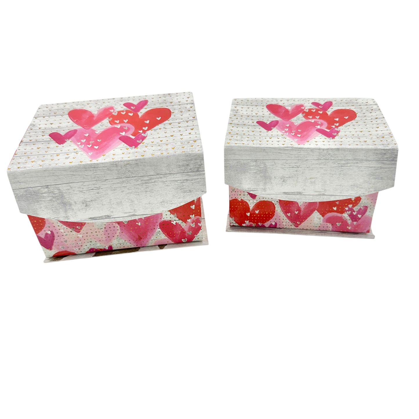 Valentines Day Nesting Gift Boxes Cardboard White Pink Red Hearts