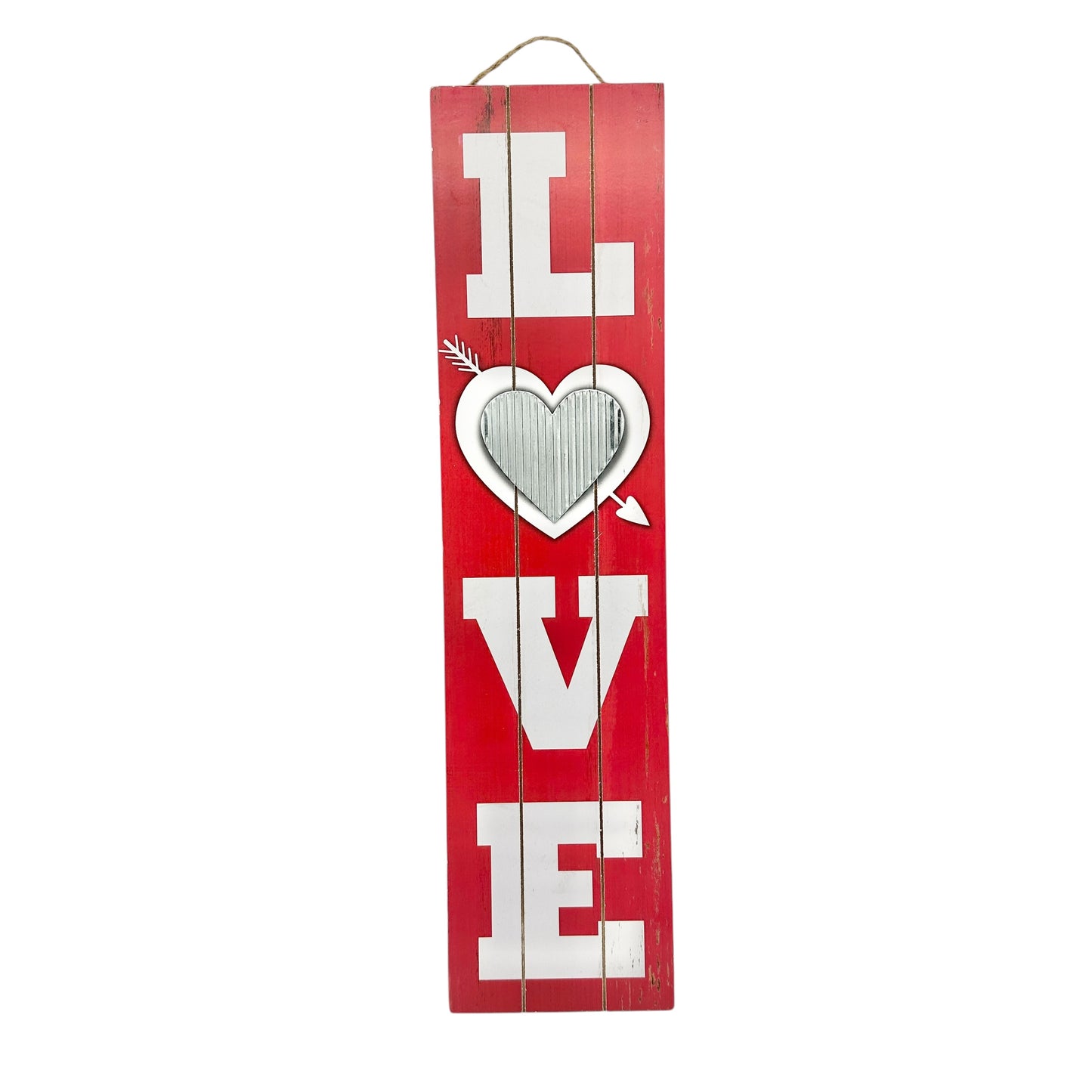 Valentines Day Wall Hanging Sign LOVE Red with White Letters 23.5 x 6 inches