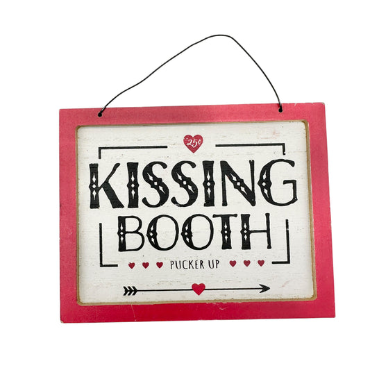 Valentines Day Kissing Booth Hanging Sign 4x5 inches