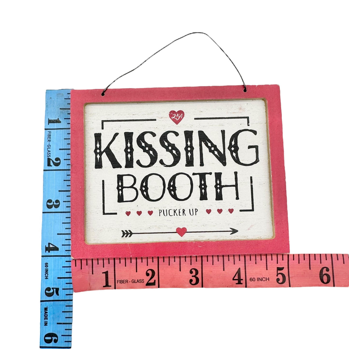 Valentines Day Kissing Booth Hanging Sign 4x5 inches