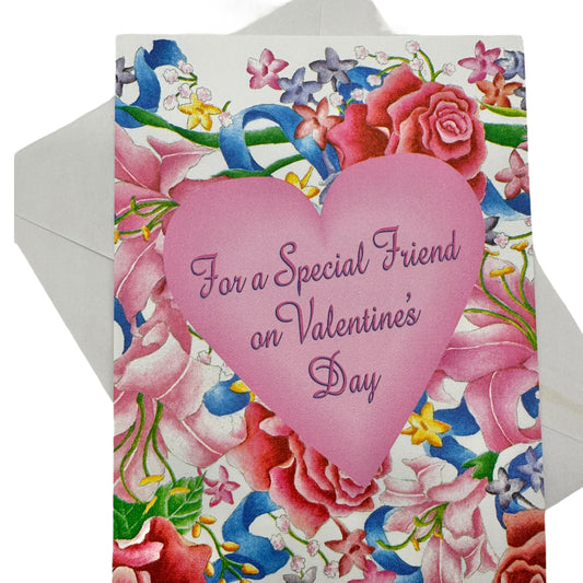 Valentines Day Card for a Special Friend with Pink Heart and Flowers