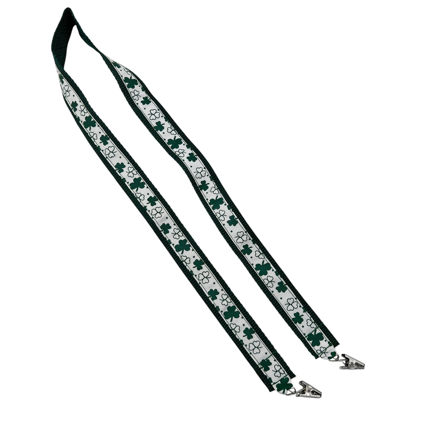 St. Patrick's Day Shamrock Lanyard with 2 Alligator Clips Green White