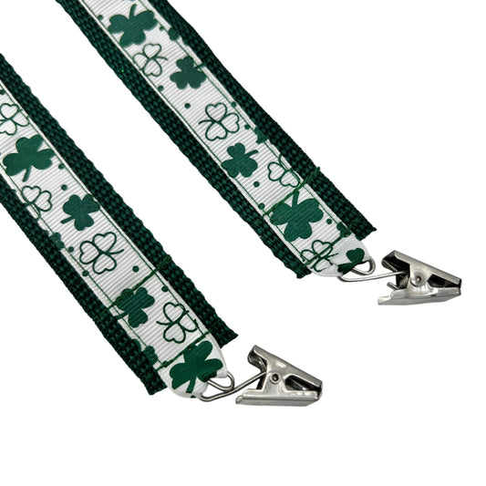 St. Patrick's Day Shamrock Lanyard with 2 Alligator Clips Green White