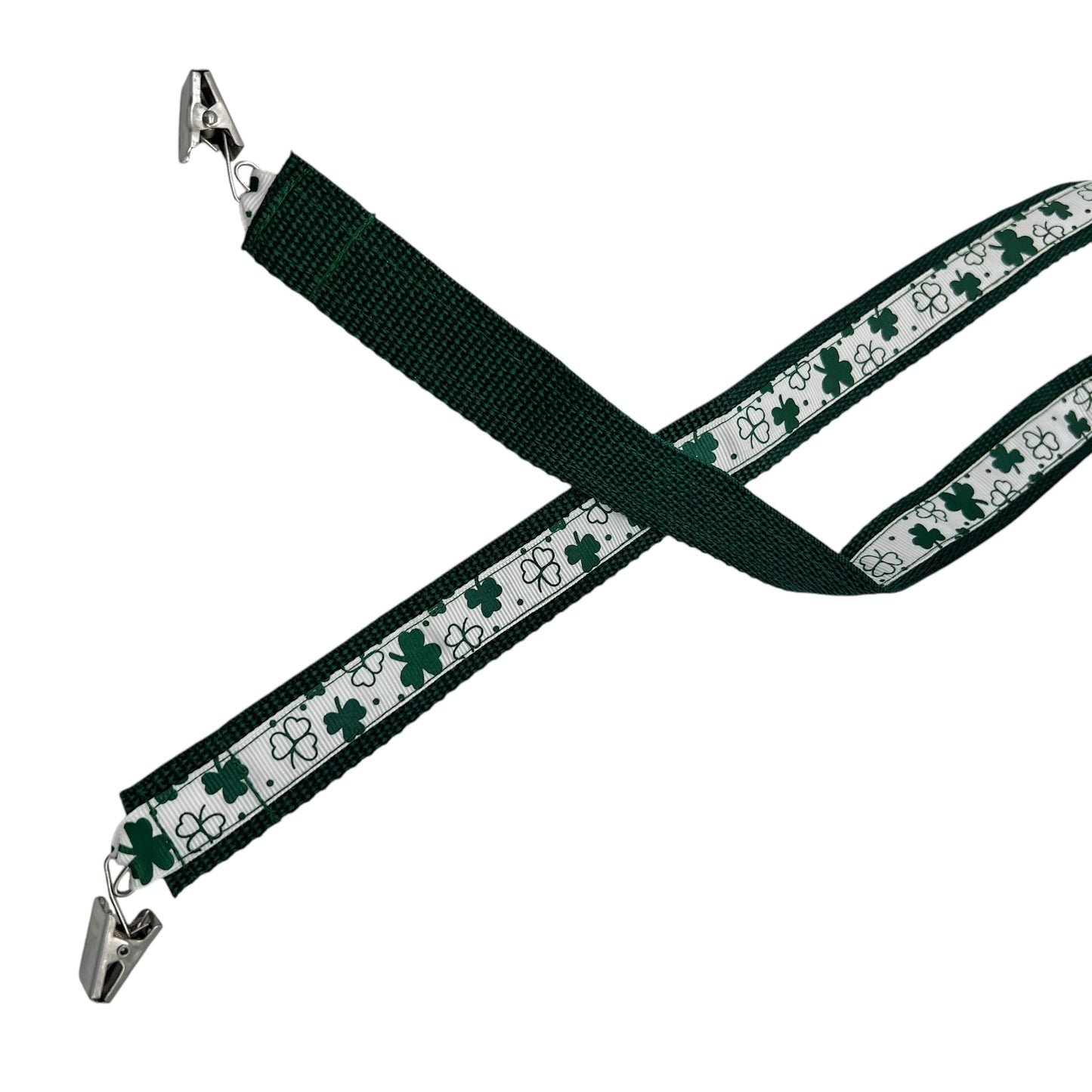 St. Patrick's Day Shamrock Lanyard with 2 Alligator Clips Green White