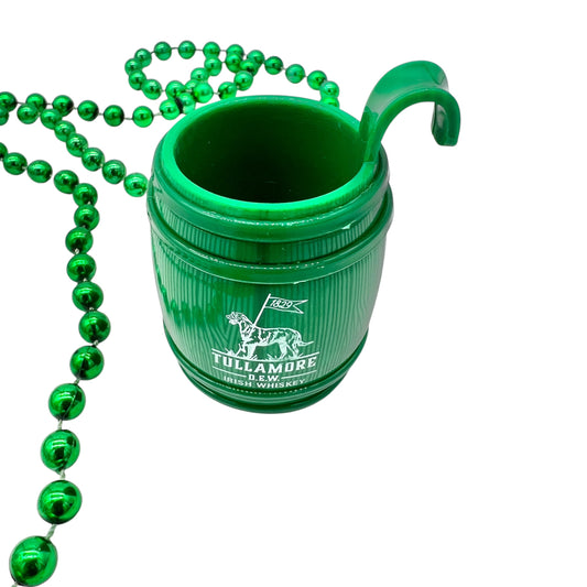 St. Patrick's Day Green Guinness Beaded Necklace and Tullamore Barrel Shot Glass