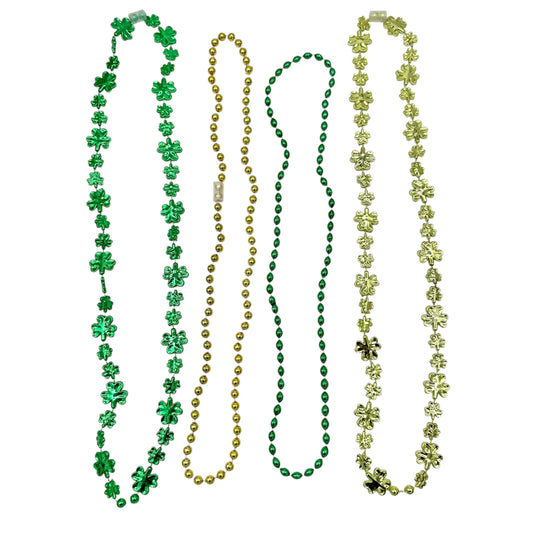 St. Patrick's Day Set of 4 Necklaces 2 Green 2 Gold Shamrocks and Beads