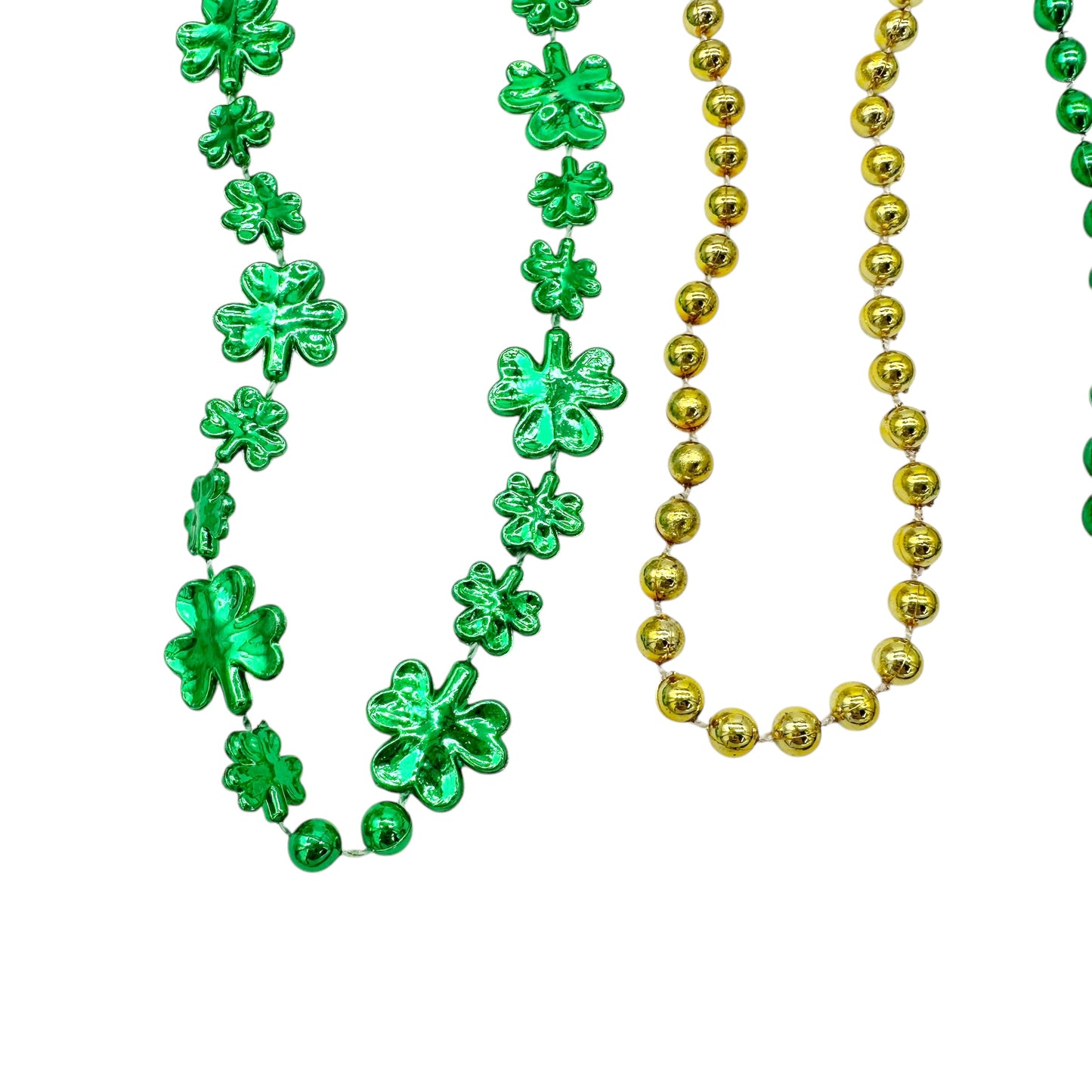 St. Patrick's Day Set of 4 Necklaces 2 Green 2 Gold Shamrocks and Beads