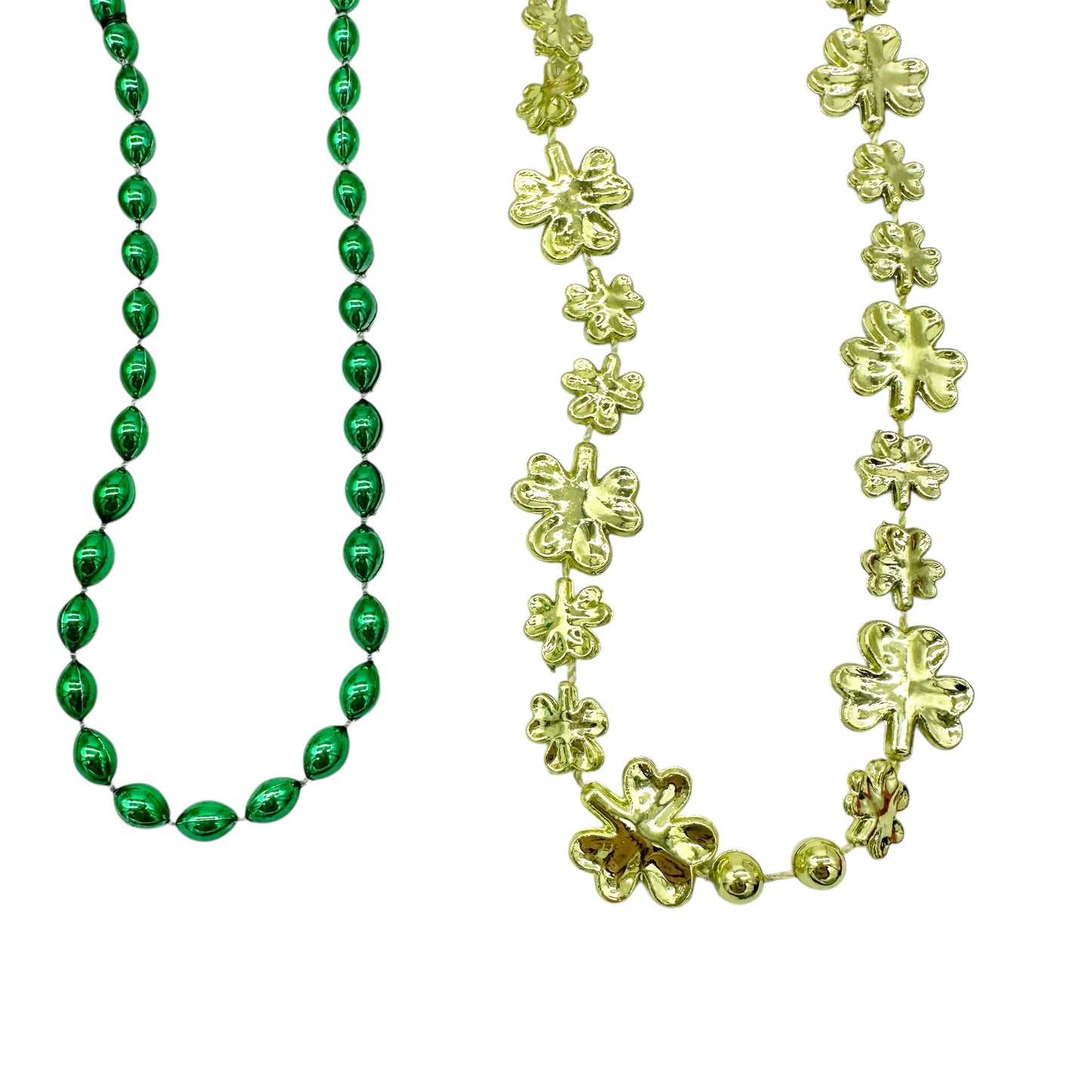 St. Patrick's Day Set of 4 Necklaces 2 Green 2 Gold Shamrocks and Beads