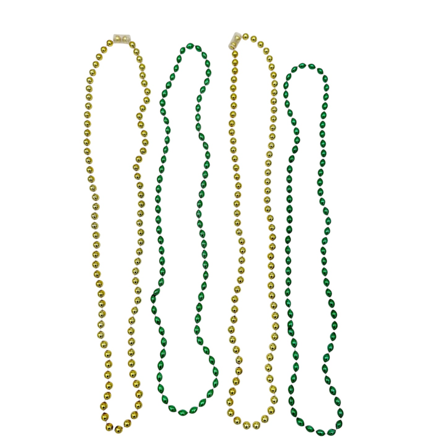 St. Patrick's Day Set of 4 Necklaces 2 Green 2 Gold Plastic Beads