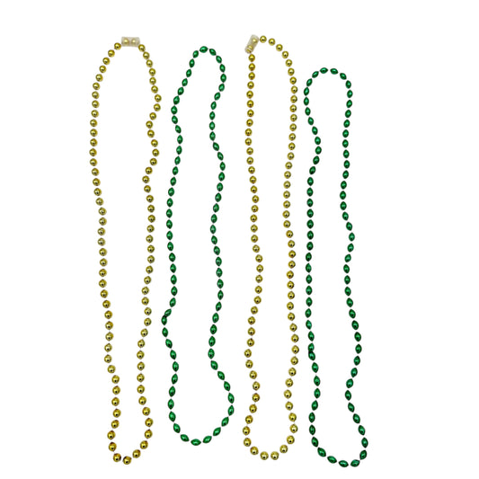 St. Patrick's Day Set of 4 Necklaces 2 Green 2 Gold Plastic Beads