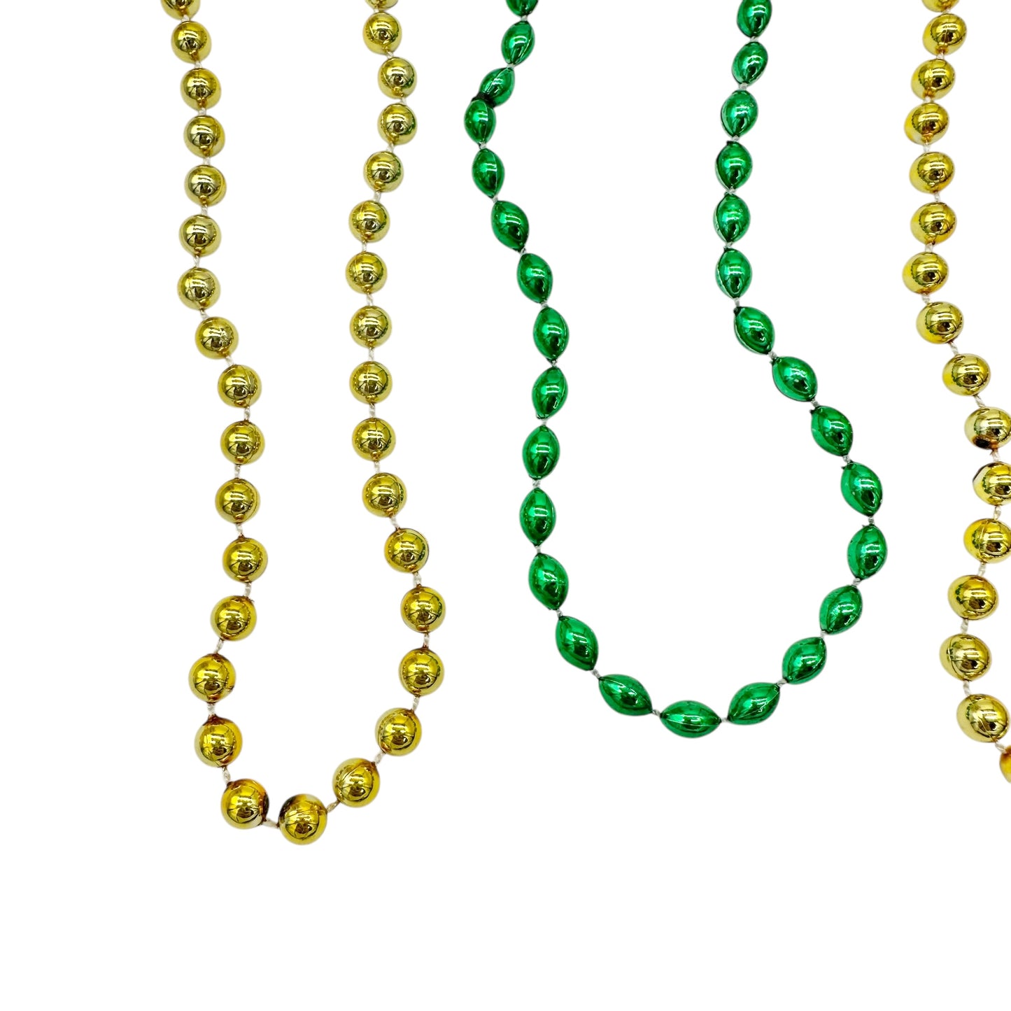 St. Patrick's Day Set of 4 Necklaces 2 Green 2 Gold Plastic Beads