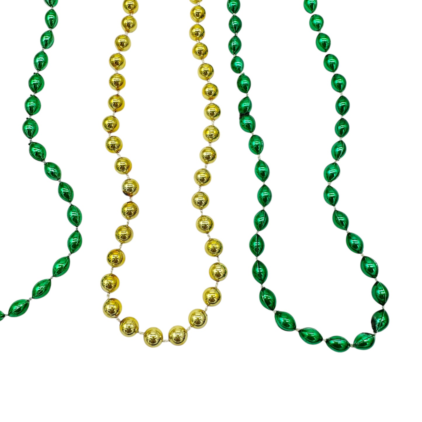 St. Patrick's Day Set of 4 Necklaces 2 Green 2 Gold Plastic Beads