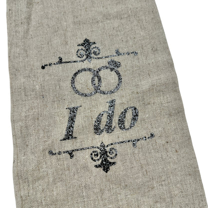 Wedding Canvas Wine Bottle Gift Bag "I Do" in Silver Glitter 14" x 6"