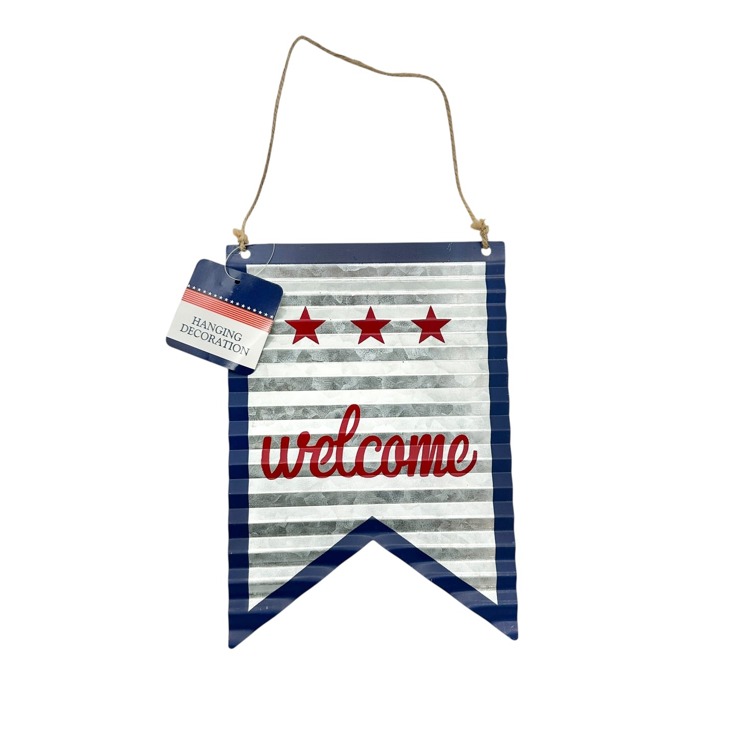 Patriot Welcome Tin 8 x 6 Hanging Sign Red White Blue NWT