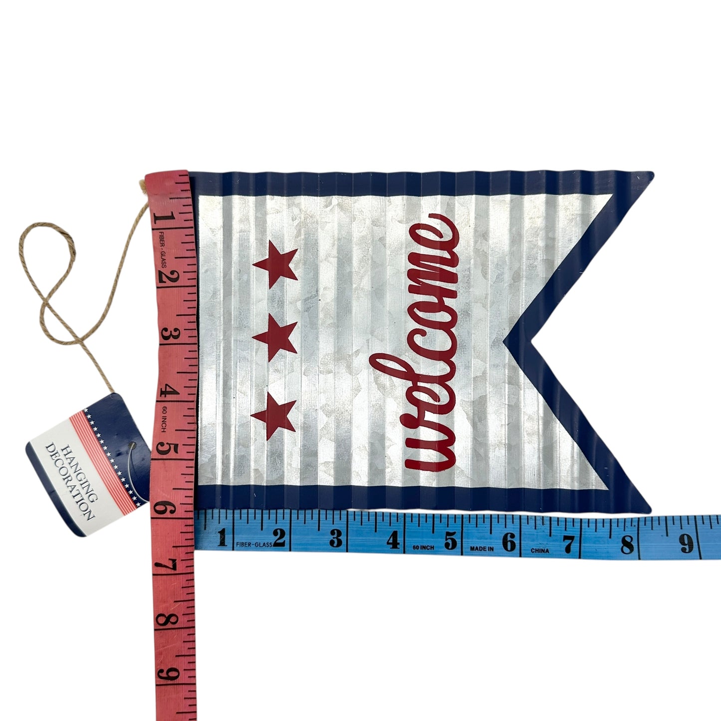 Patriot Welcome Tin 8 x 6 Hanging Sign Red White Blue NWT