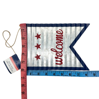 Patriot Welcome Tin 8 x 6 Hanging Sign Red White Blue NWT
