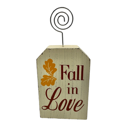 Fall in Love Wooden Block with Metal Picture Holder 6.5 x 3 inches