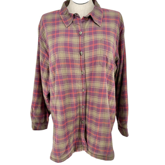 LL Bean Plaid Sherpa Lined Button-Up Shirt Jacket Womens 2X Cotton Polyester
