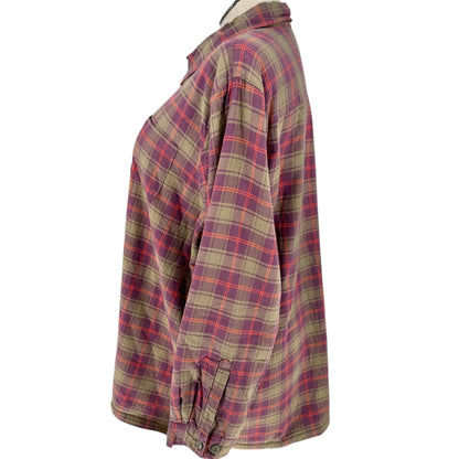LL Bean Plaid Sherpa Lined Button-Up Shirt Jacket Womens 2X Cotton Polyester