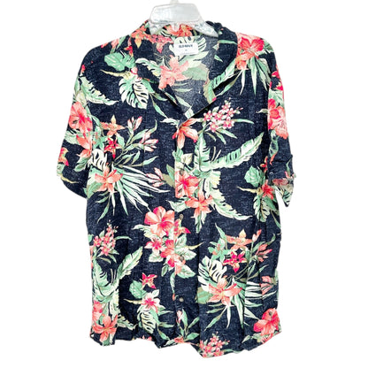 Old Navy Floral Hawaiian Shirt Mens XL Rayon Button-Up SS Tropical Navy Pink