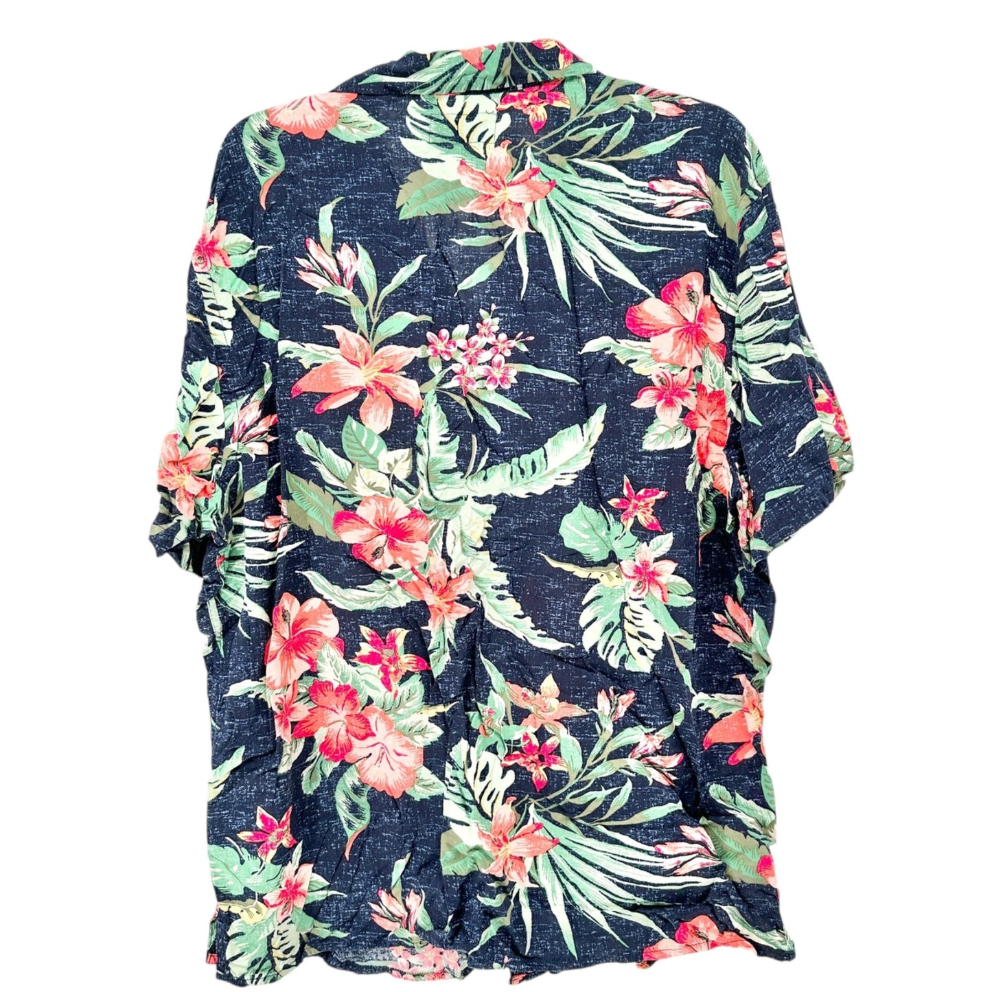 Old Navy Floral Hawaiian Shirt Mens XL Rayon Button-Up SS Tropical Navy Pink