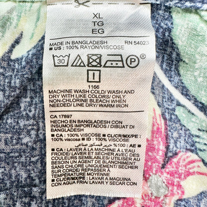 Old Navy Floral Hawaiian Shirt Mens XL Rayon Button-Up SS Tropical Navy Pink