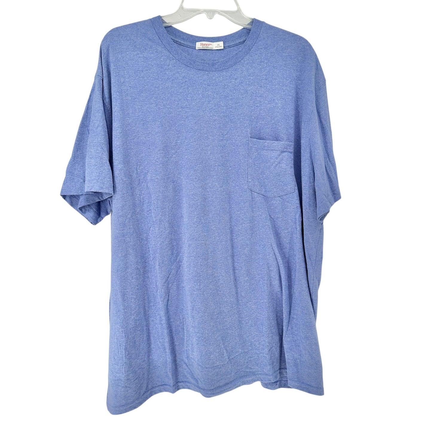 Hanes T-Shirt Mens 3XL Blue Short Sleeve With Chest Pocket Poly Cotton Rayon