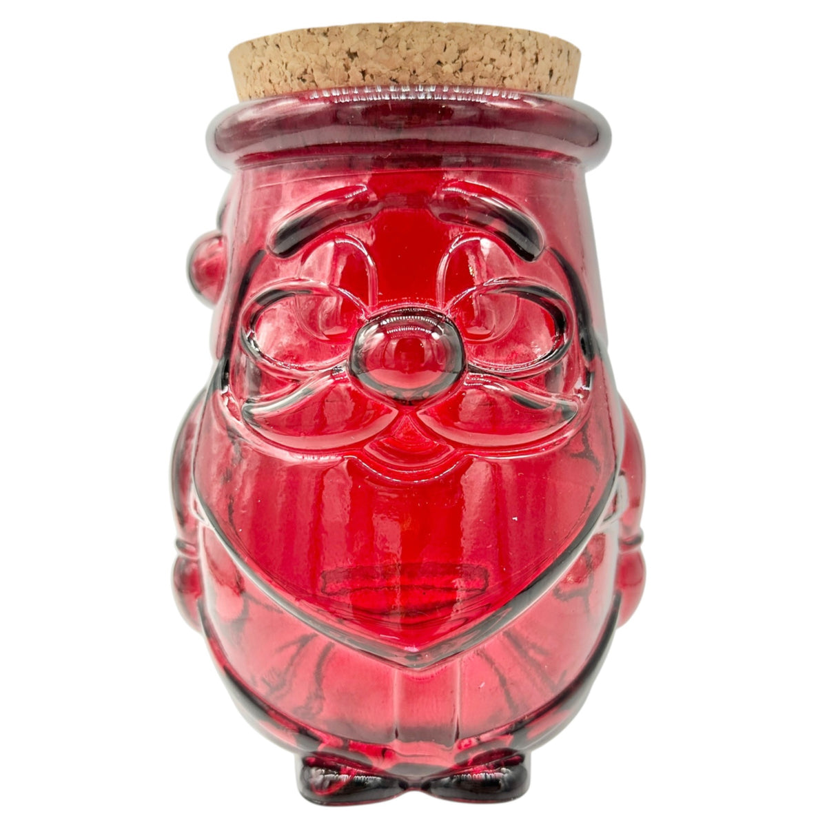 Glass Santa Claus Jar With Cork Lid Red Holiday Decor 100% Recycled Glass 6"H