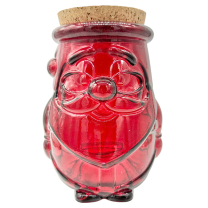 Glass Santa Claus Jar With Cork Lid Red Holiday Decor 100% Recycled Glass 6"H