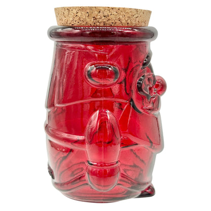 Glass Santa Claus Jar With Cork Lid Red Holiday Decor 100% Recycled Glass 6"H