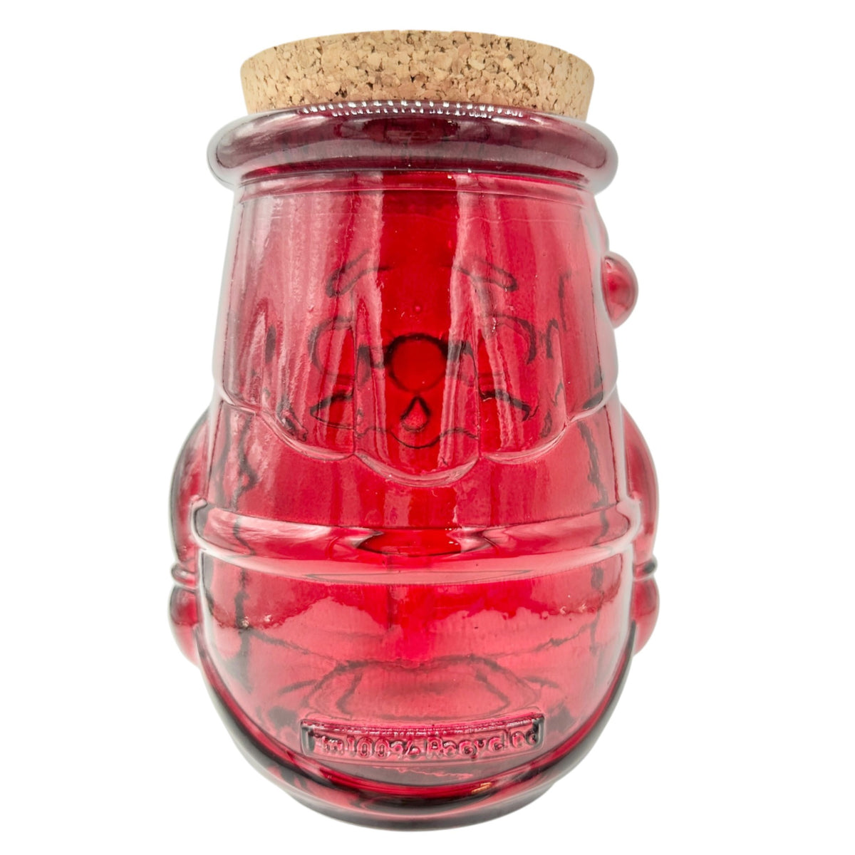 Glass Santa Claus Jar With Cork Lid Red Holiday Decor 100% Recycled Glass 6"H