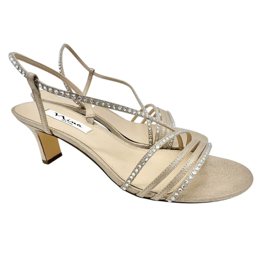 Nina Gerri-Fy Taupe Reflective Heeled Sandals Strappy Rhinestone 10M Formal