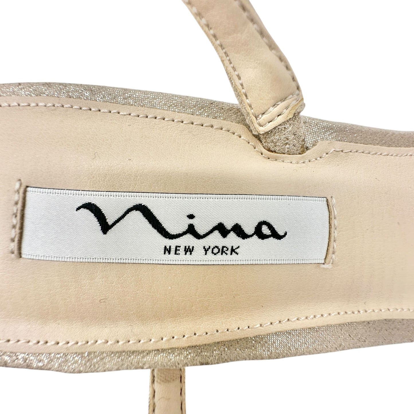 Nina Gerri-Fy Taupe Reflective Heeled Sandals Strappy Rhinestone 10M Formal