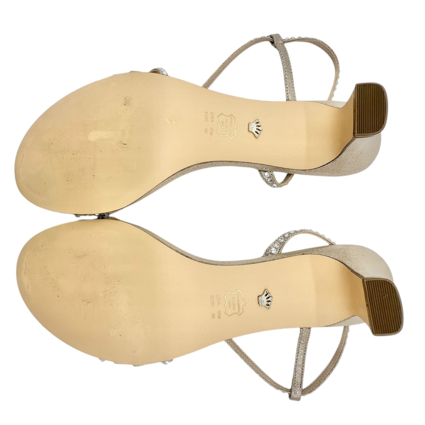 Nina Gerri-Fy Taupe Reflective Heeled Sandals Strappy Rhinestone 10M Formal