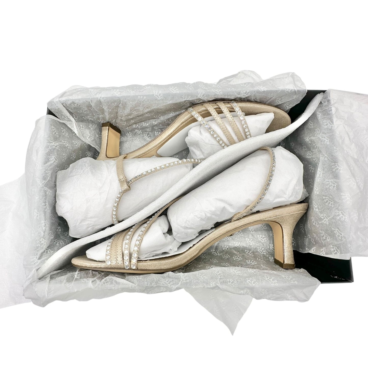 Nina Gerri-Fy Taupe Reflective Heeled Sandals Strappy Rhinestone 10M Formal