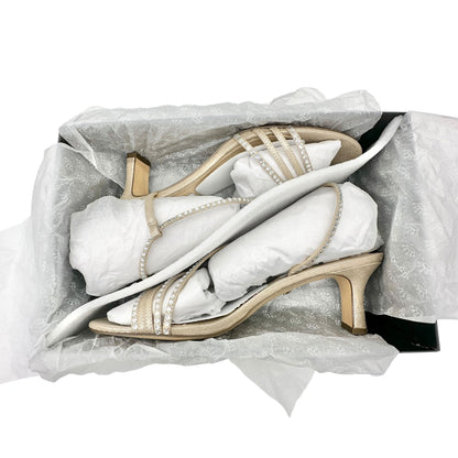 Nina Gerri-Fy Taupe Reflective Heeled Sandals Strappy Rhinestone 10M Formal