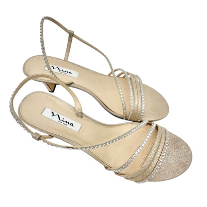 Nina Gerri-Fy Taupe Reflective Heeled Sandals Strappy Rhinestone 10M Formal